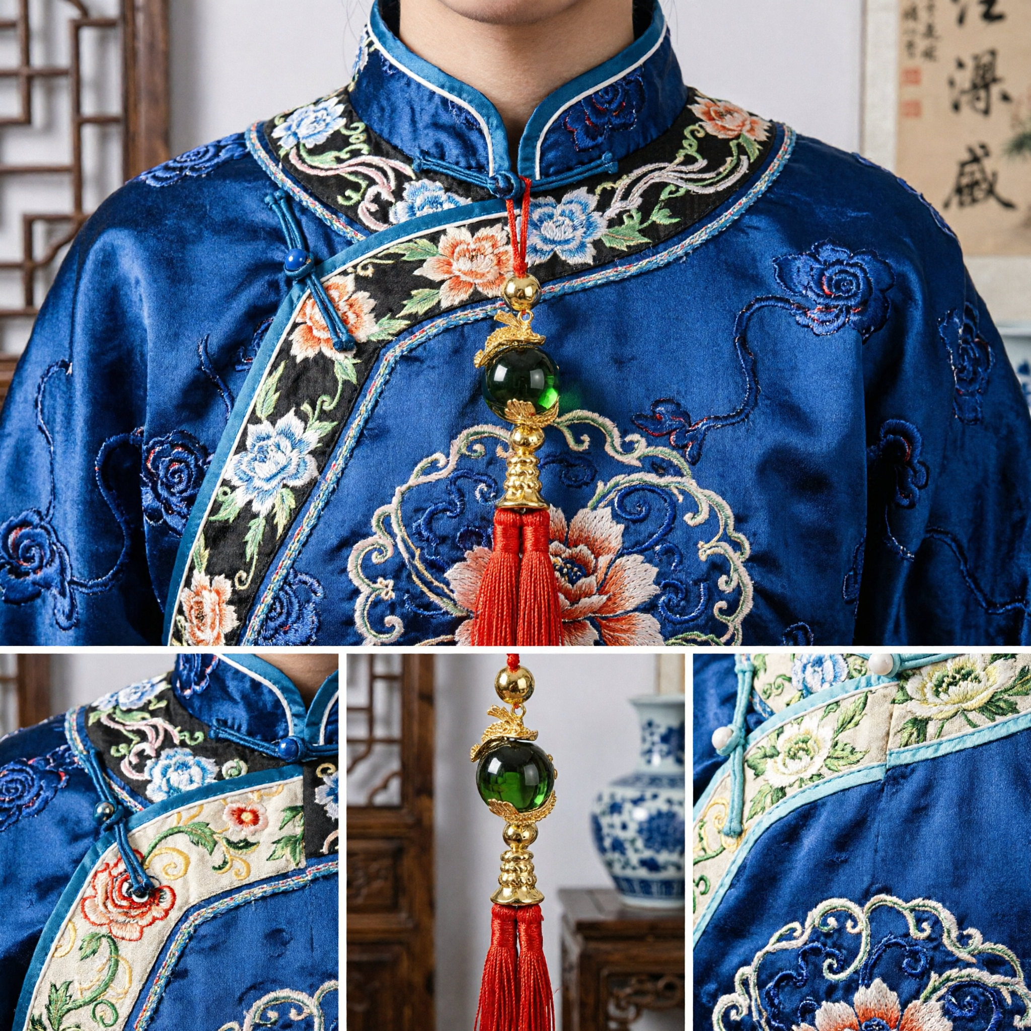 Traditional Chinese Dragon Phoenix Green Crystal Ball Tassel Pendant Charm for Car Interior or Handbag Decoration