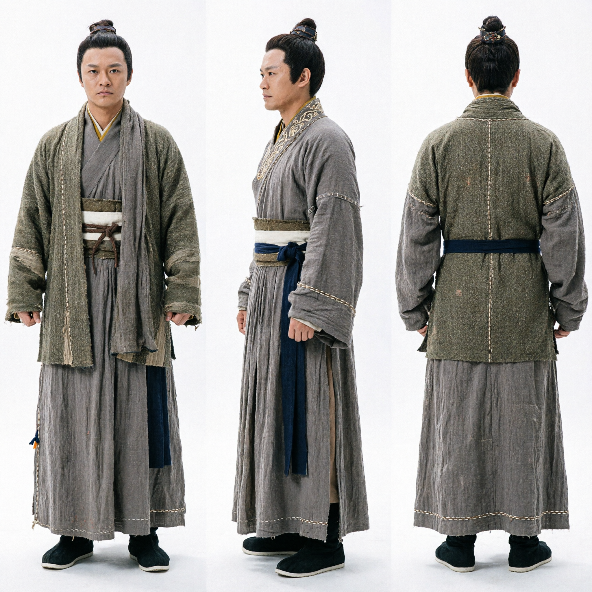 Men's Ancient Chinese Hanfu Costume Traditional Wuxia Scholar Robe Green Linen Outfit for Historical Cosplay