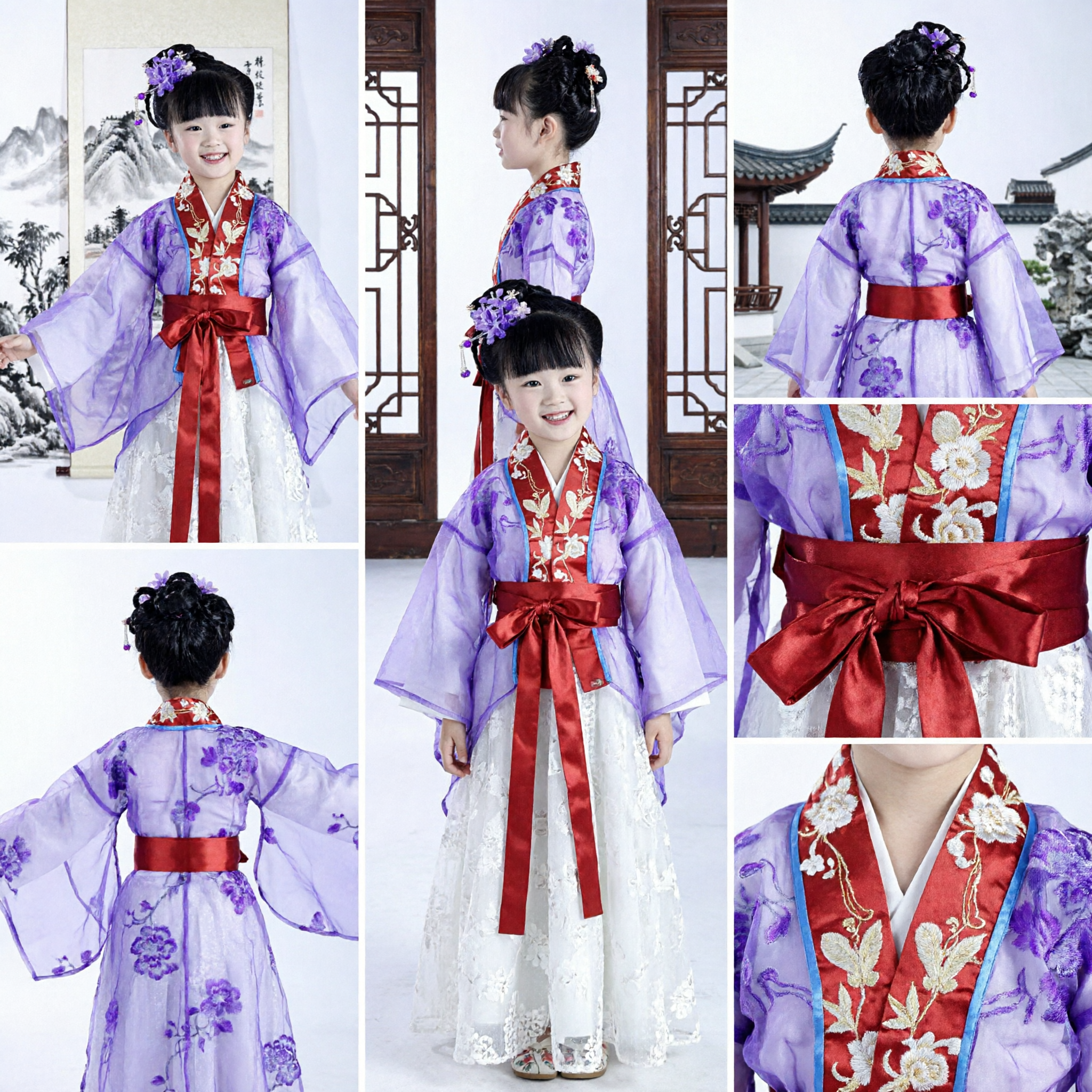 Kids Traditional Chinese Hanfu Costume Purple Tang Dynasty Fairy Dress for Girls Stage Dance Performance