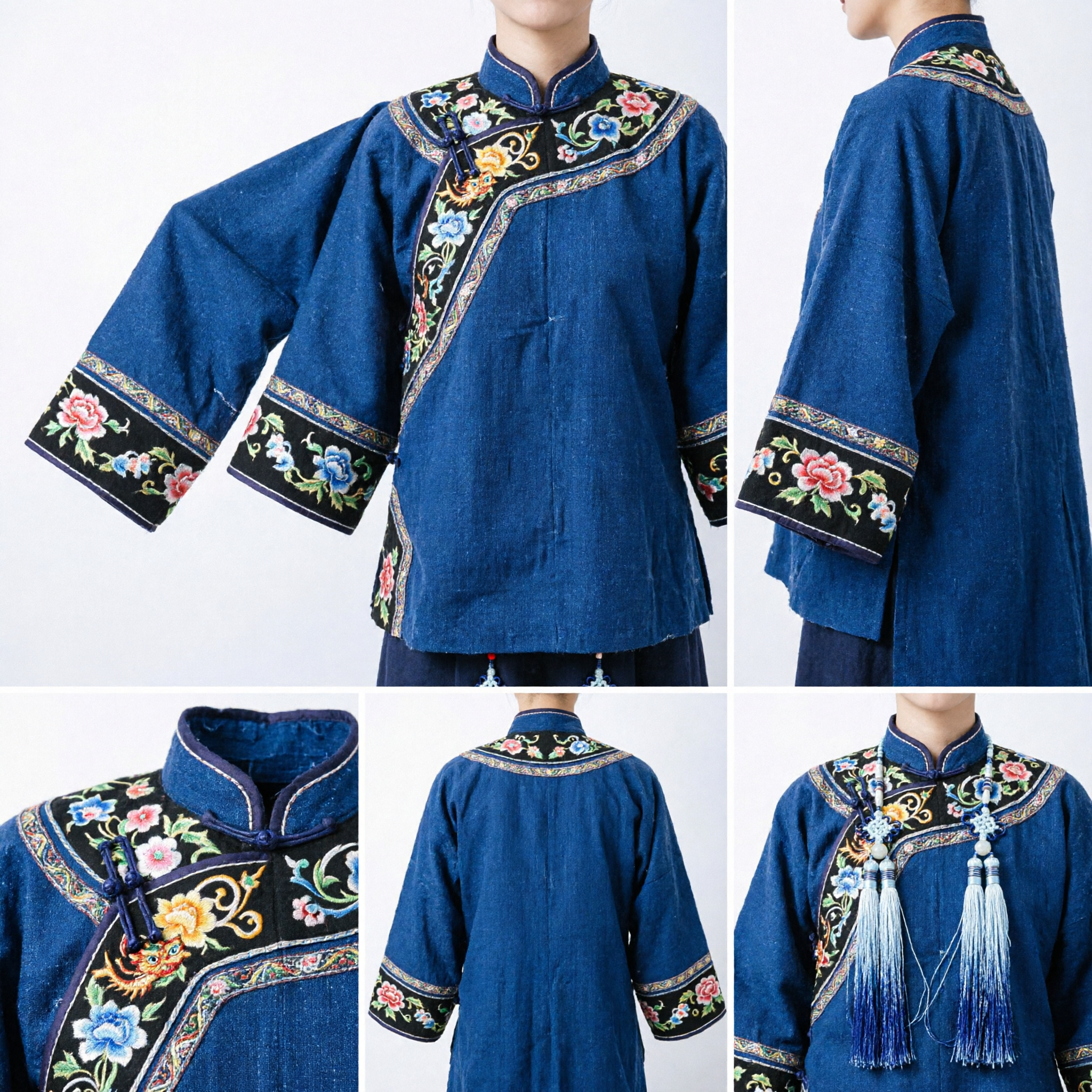 Traditional Chinese Blue Silk Tassel Pendant with White Jade Dragon Carving for Hanfu Costume and Home Decor