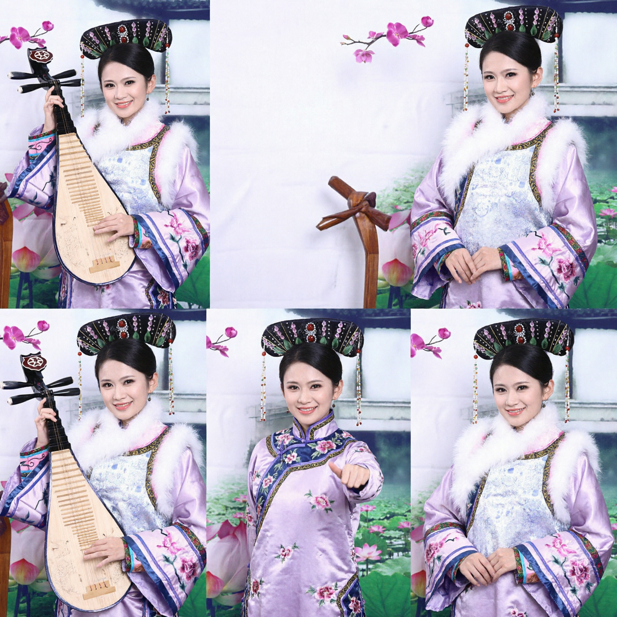 Purple Traditional Chinese Qing Dynasty Princess Costume Manchu Noble Lady Dress with Fur for Women Performance Cosplay