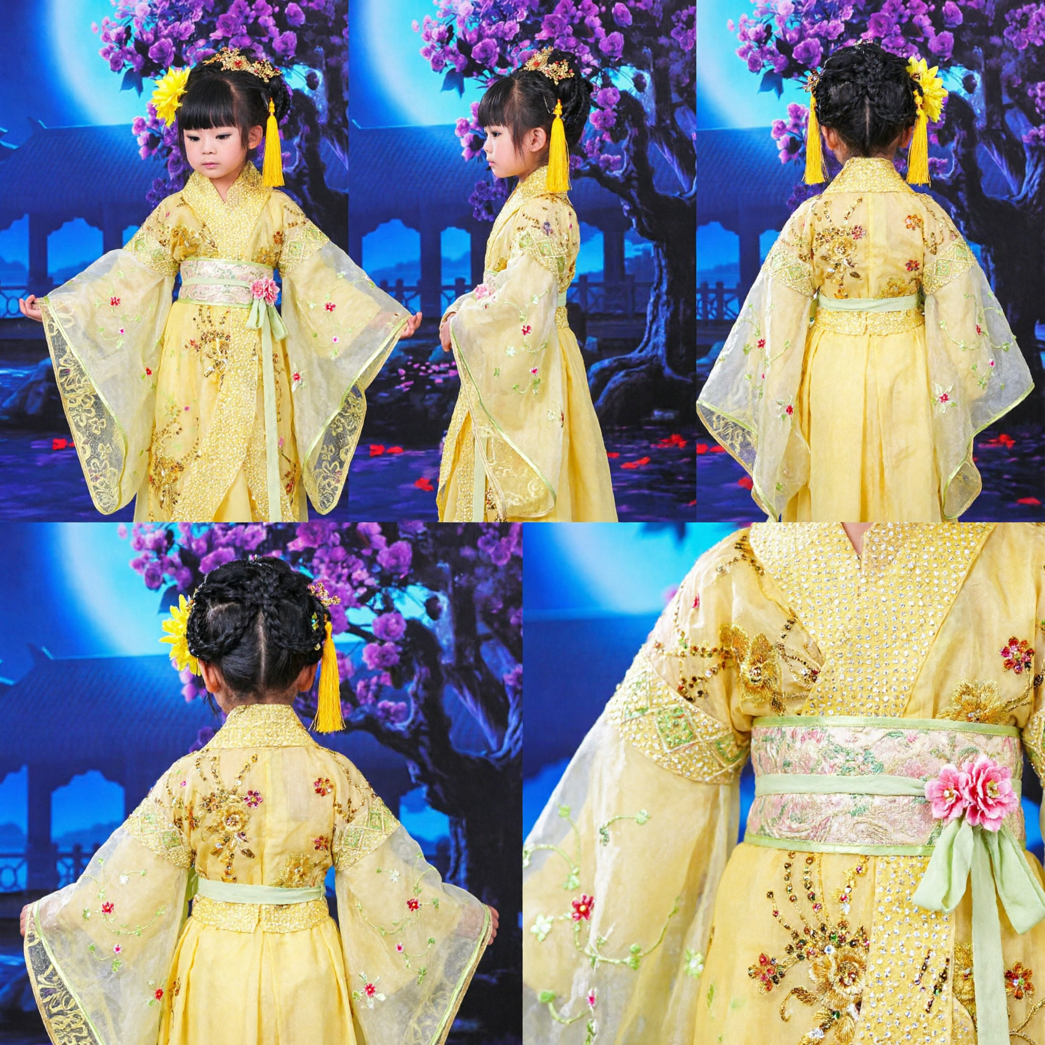Yellow Ancient Chinese Princess Hanfu Costume for Kids Girls Traditional Tang Dynasty Dress Performance Outfit