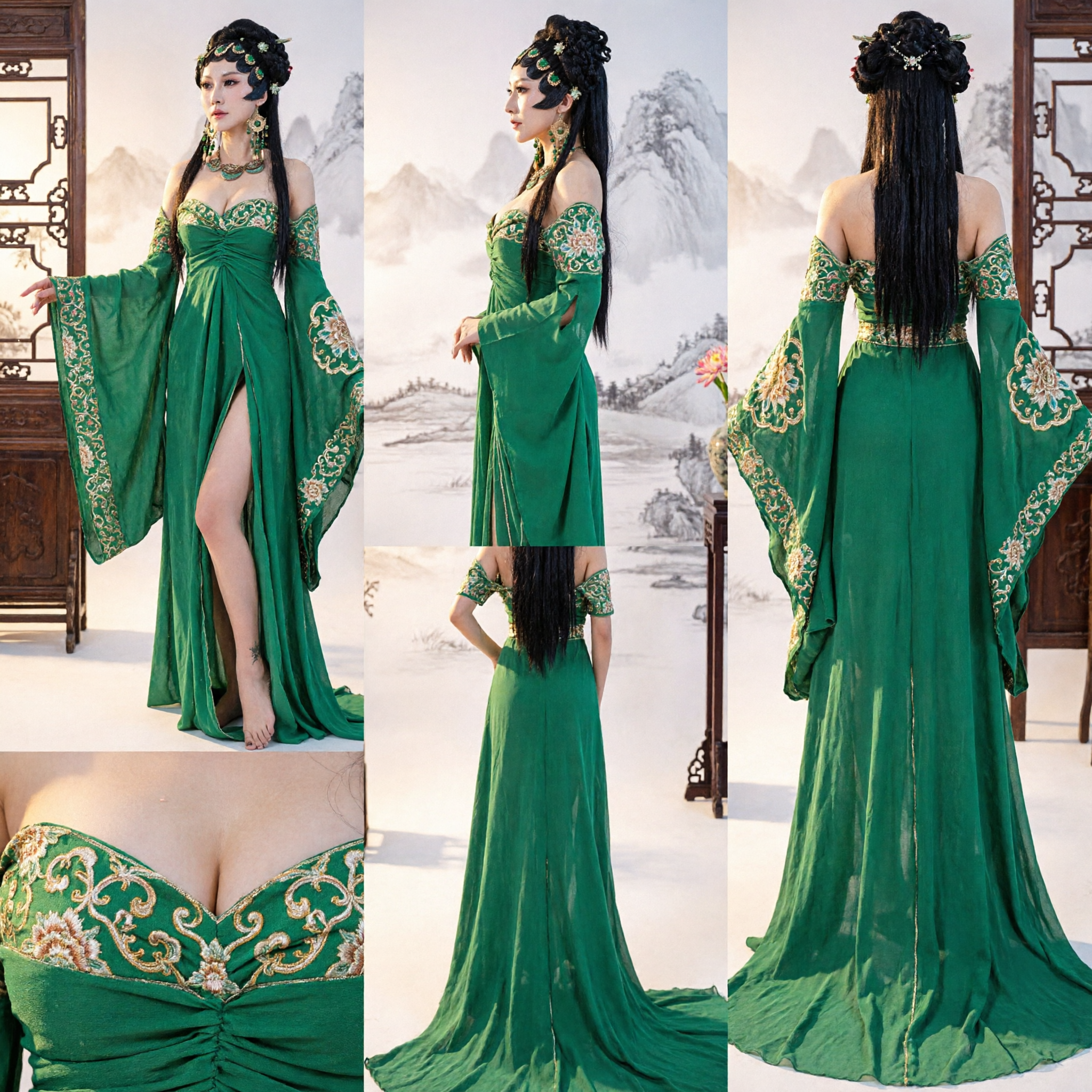 Ancient Chinese Green Snake Spirit Costume Traditional Fantasy Hanfu Dress for Women Stage Performance Cosplay