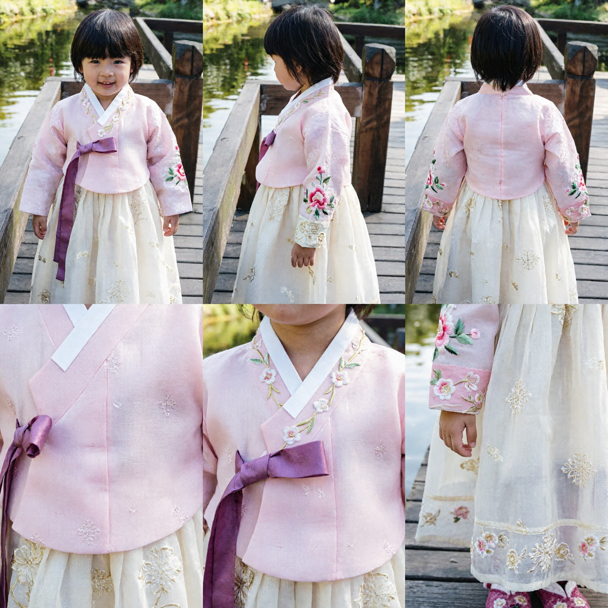 Traditional Korean Hanbok for Girls Pink Jeogori and White Embroidered Chima Skirt Kids Ceremony Costume