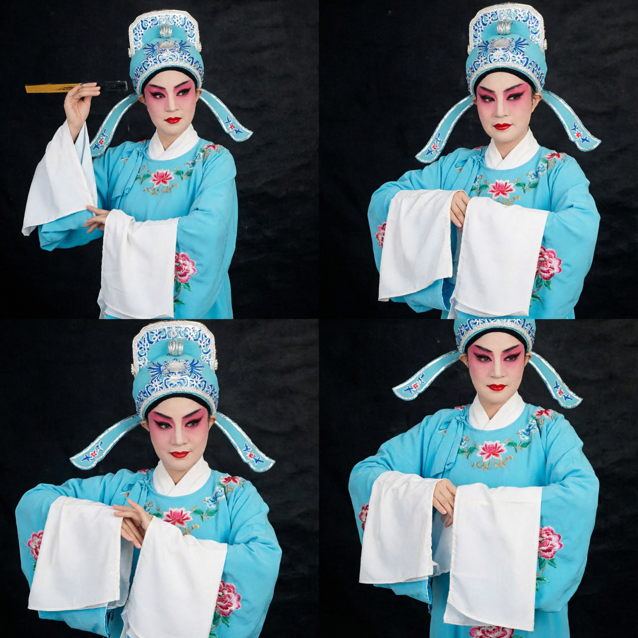 Traditional Chinese Peking Opera Costume Blue Scholar Robe Xiaosheng Headwear Complete Set for Men Stage Performance
