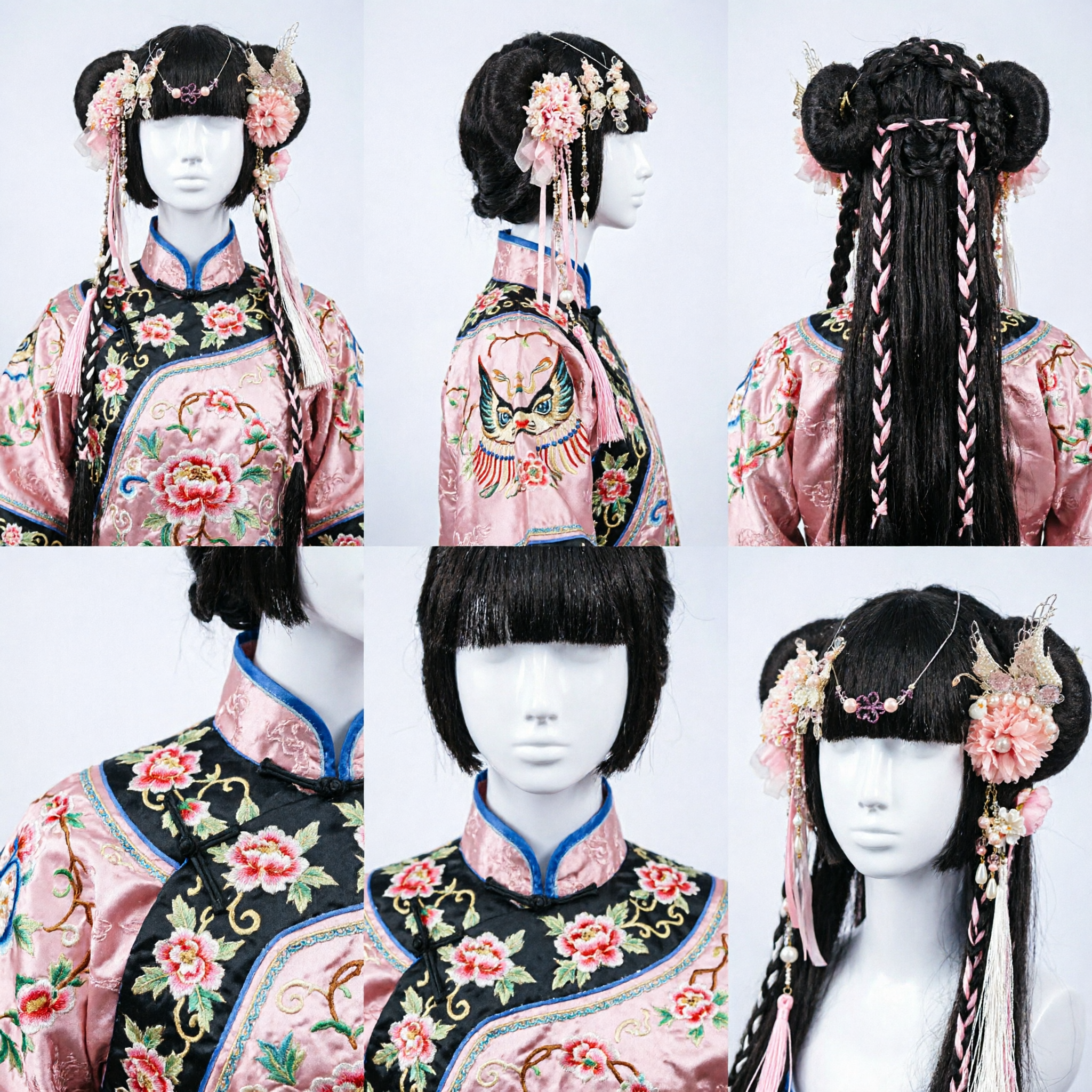 Traditional Chinese Hanfu Hair Accessories Pink Floral Headdress with Pearl Tassels for Wedding and Cosplay