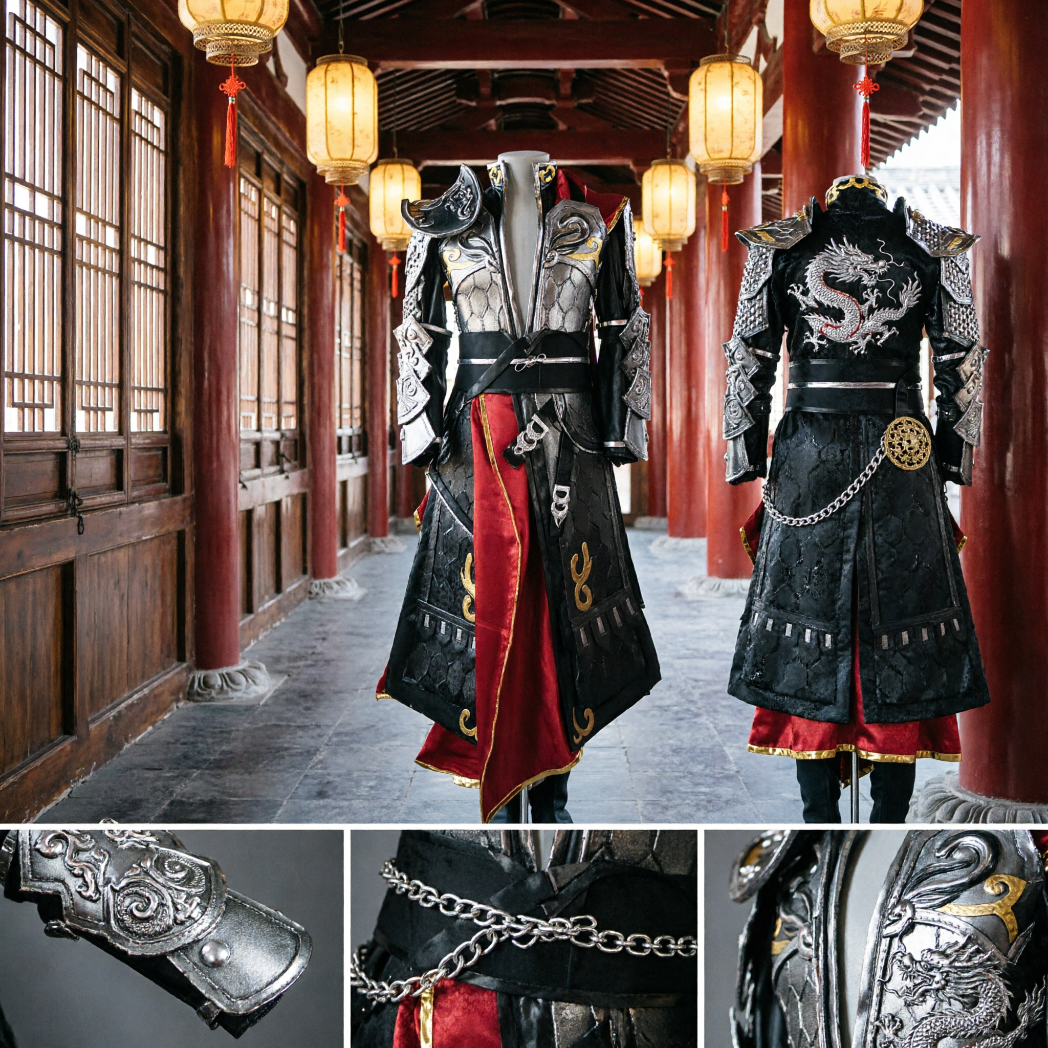 Chinese Ancient General Armor Costume Men's Hanfu Cosplay Knight Outfit for Stage Performance and Roleplay