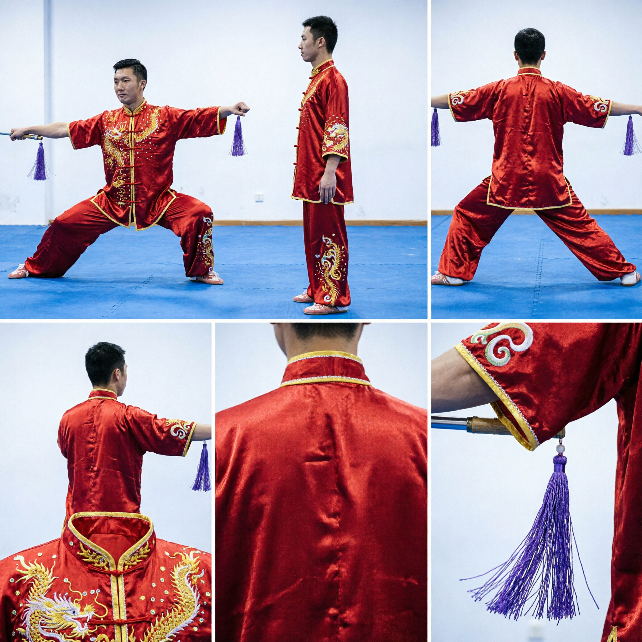 Men's Red Dragon Embroidery Wushu Kung Fu Uniform Traditional Chinese Martial Arts Competition Costume