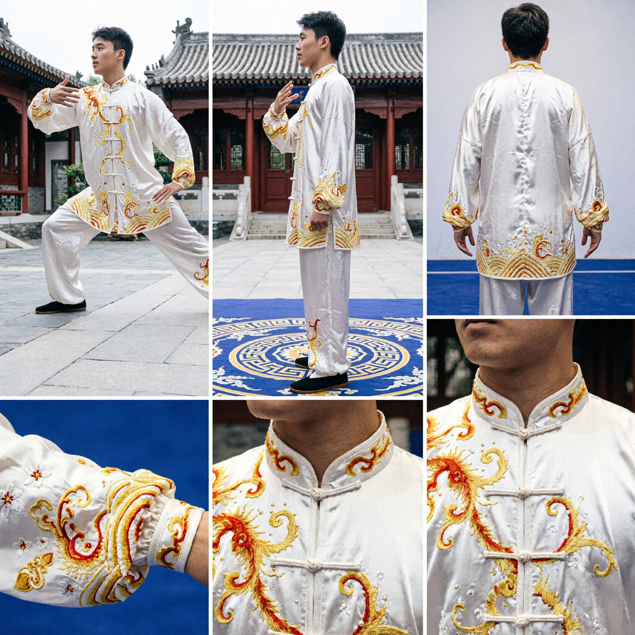 Men's White Silk Tai Chi Uniform Dragon Embroidery Kung Fu Suit Traditional Chinese Martial Arts Clothing
