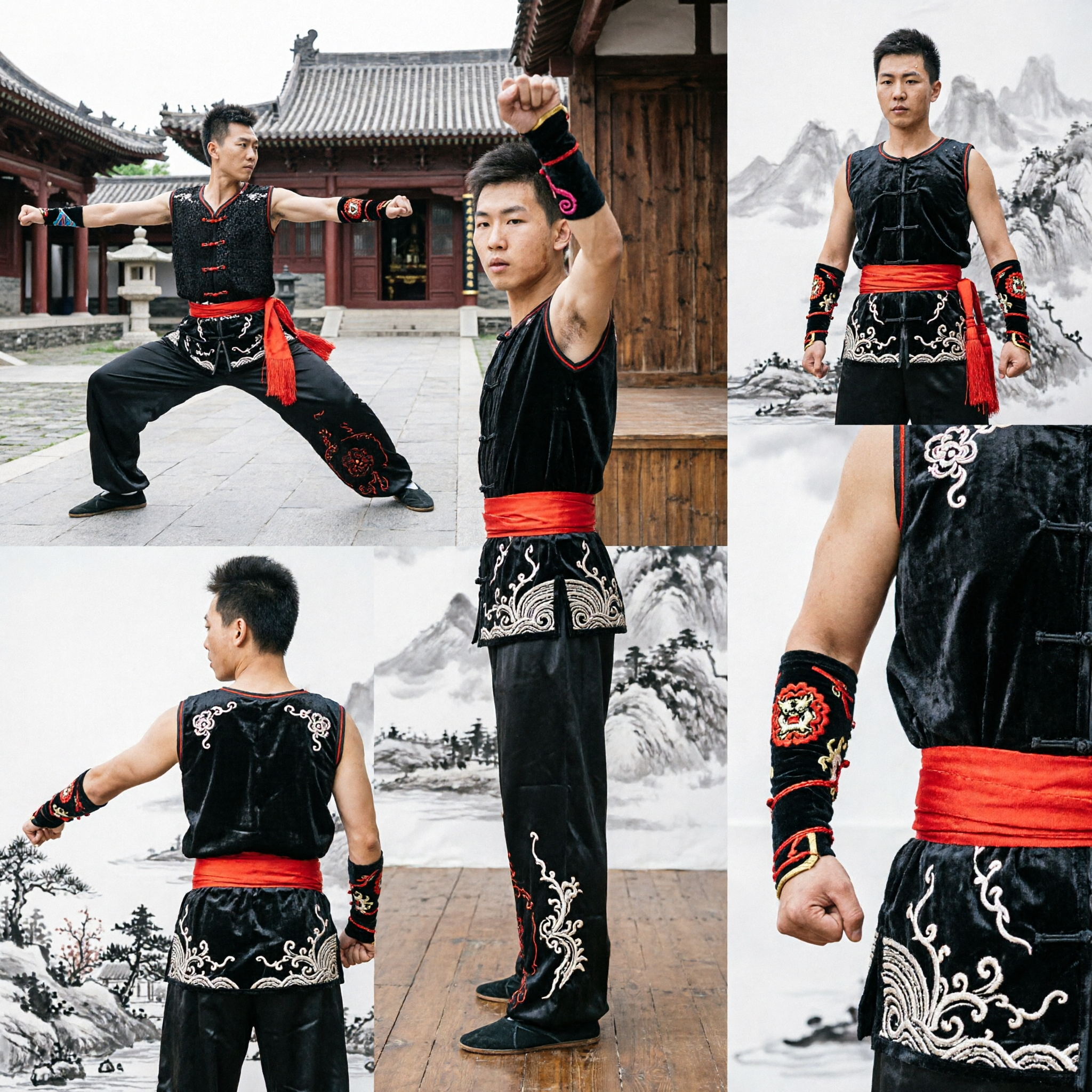 Men's Black Sleeveless Wushu Uniform Traditional Kung Fu Suit for Martial Arts Competition Performance