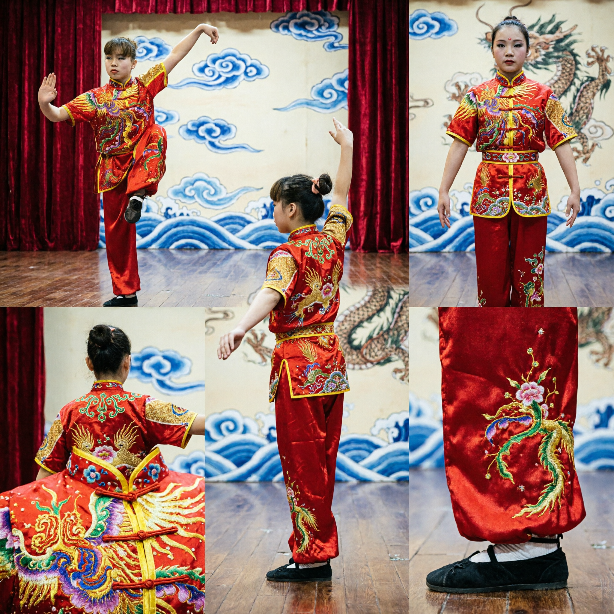 Traditional Red Dragon Embroidery Wushu Uniform Professional Kung Fu Competition Suit for Women Performance