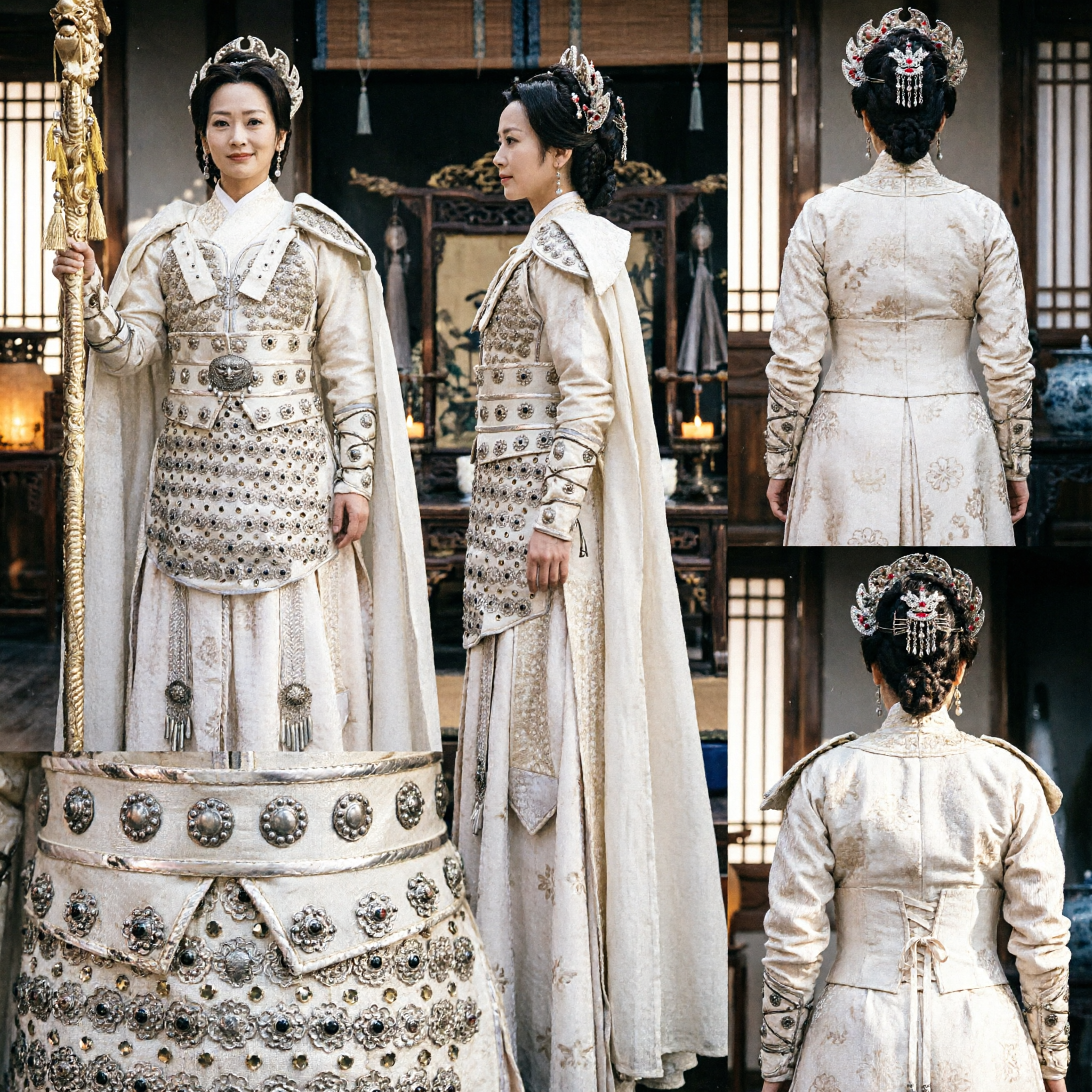 Ancient Chinese Female General White Armor Costume Traditional Hanfu Warrior Outfit for Women Cosplay