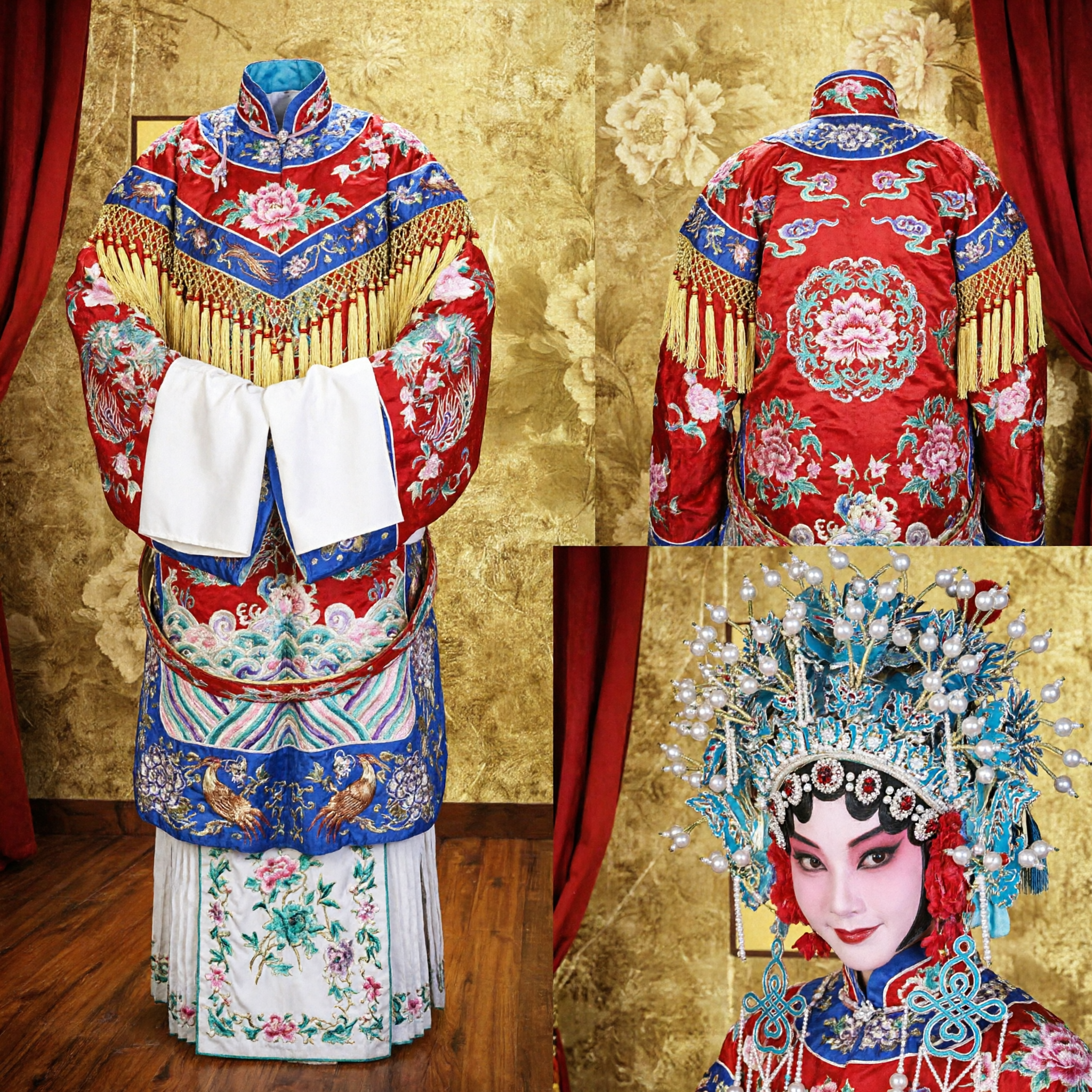 Traditional Chinese Peking Opera Female Dan Costume Set with Embroidered Robe and Phoenix Headdress for Stage Performance