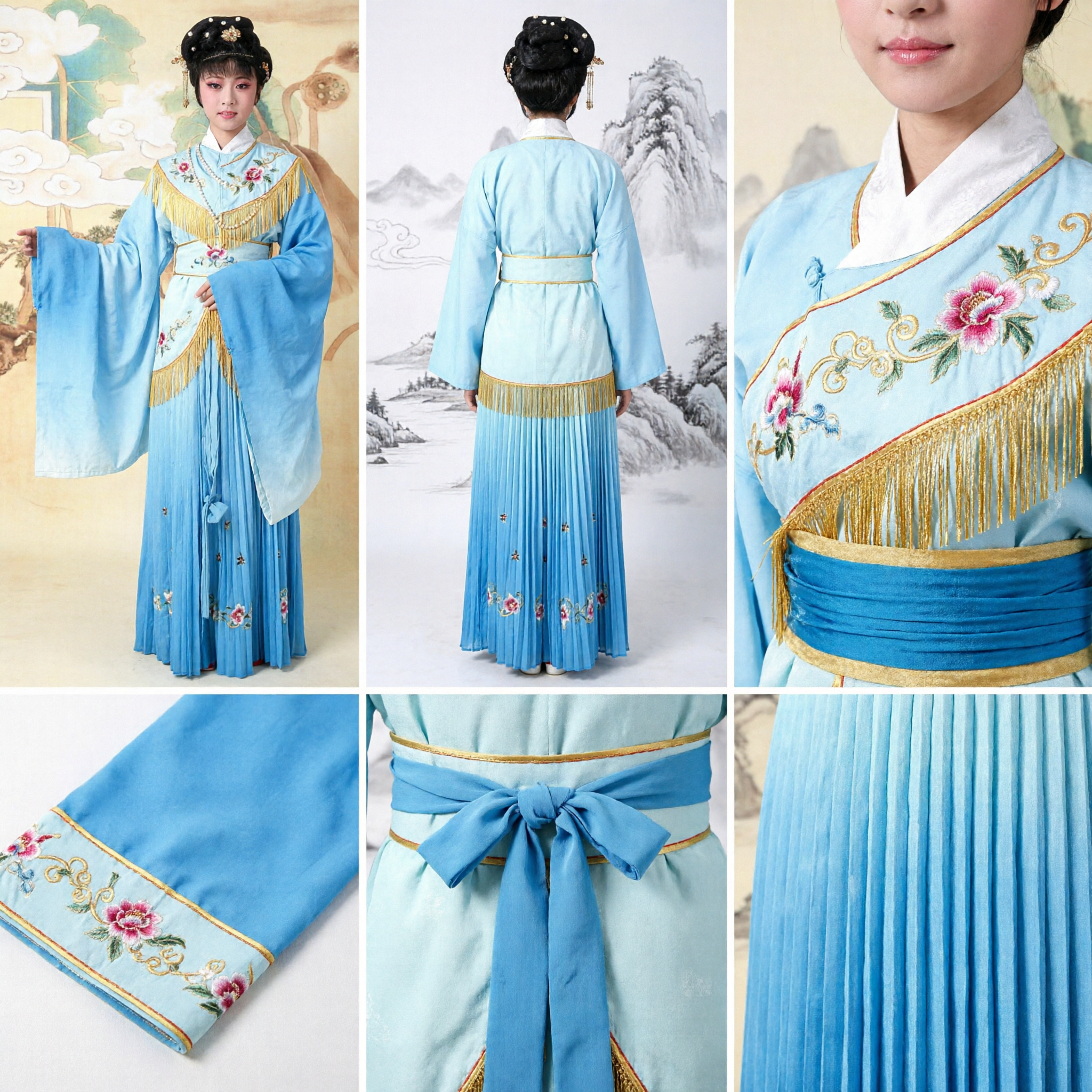 Women's Traditional Chinese Blue Hanfu Costume Ancient Noble Lady Dress for Stage Performance and Cosplay