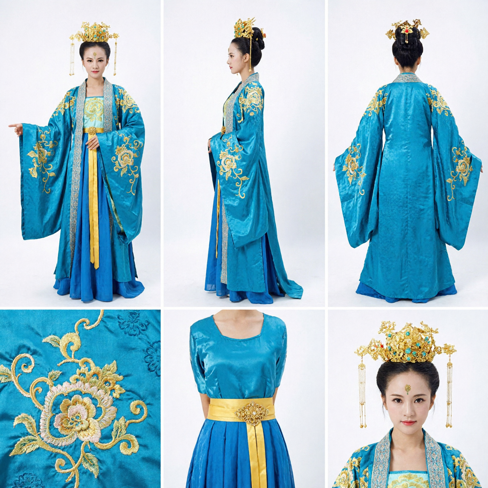 Blue Tang Dynasty Ancient Chinese Palace Lady Hanfu Dress Traditional Embroidered Empress Costume for Women