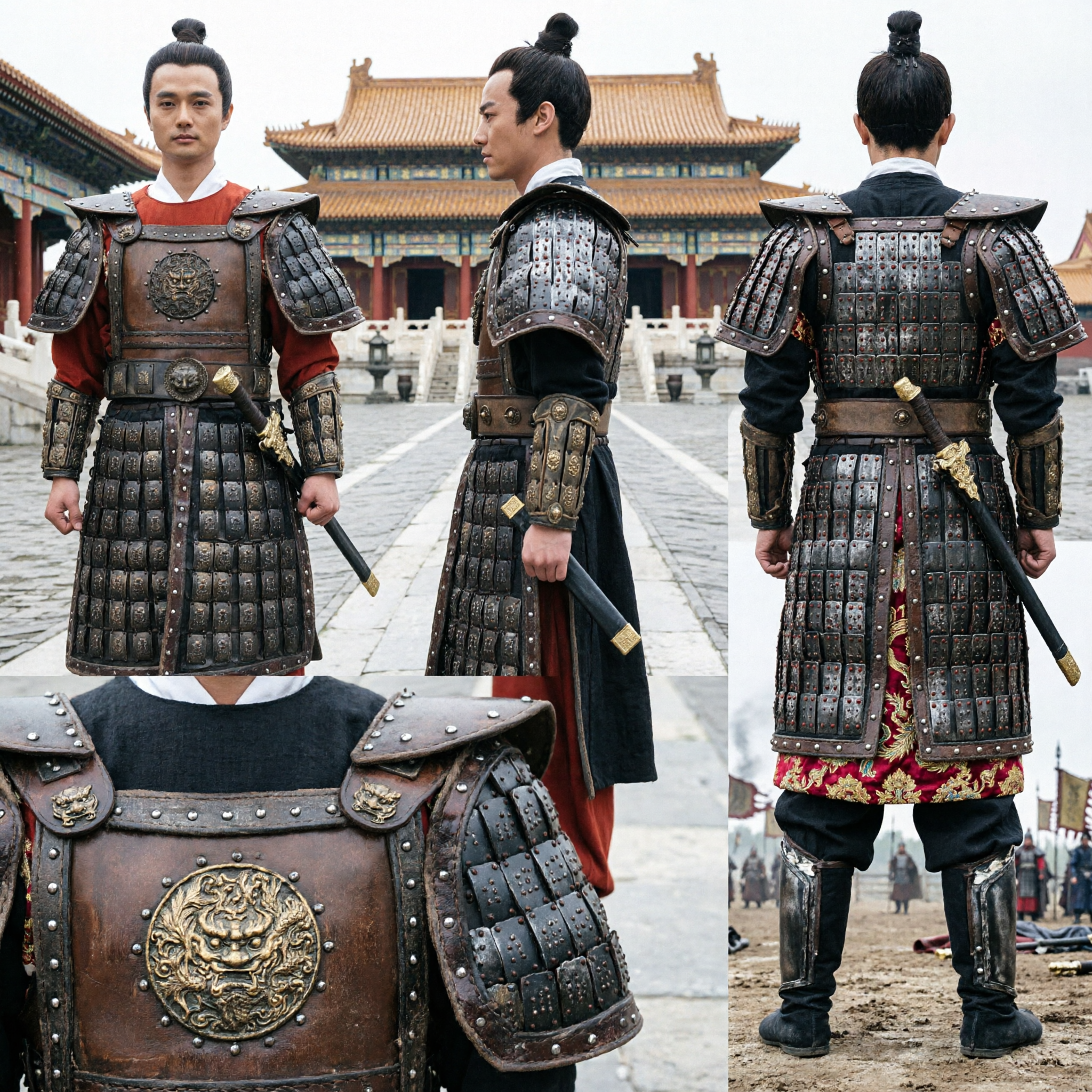 Men's Ancient Chinese General Armor Costume Traditional Warrior Hanfu Outfit for Cosplay and Stage Performance