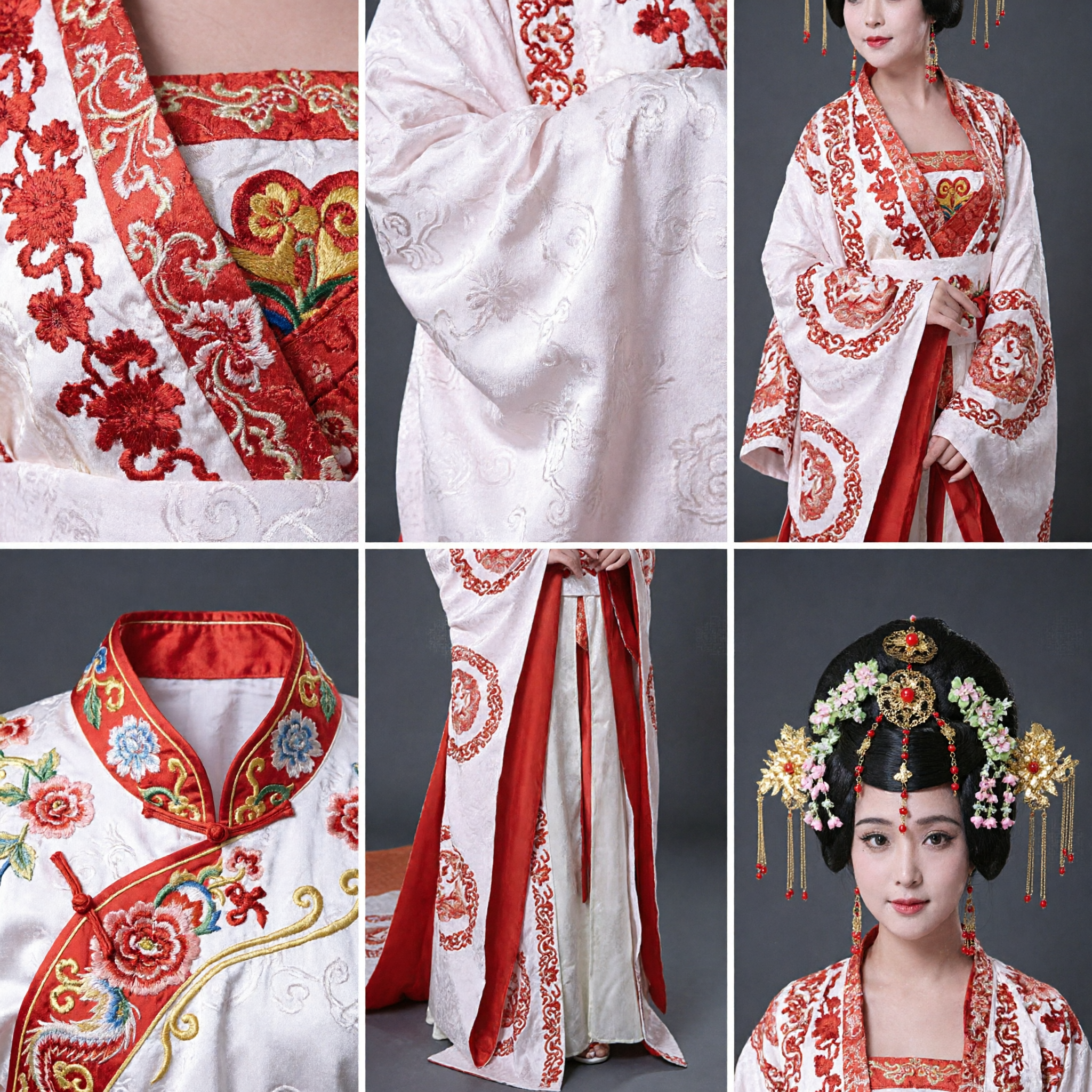 Traditional Chinese Tang Dynasty Hanfu Ancient Princess Costume White Red Embroidered Dress for Women Cosplay Performance
