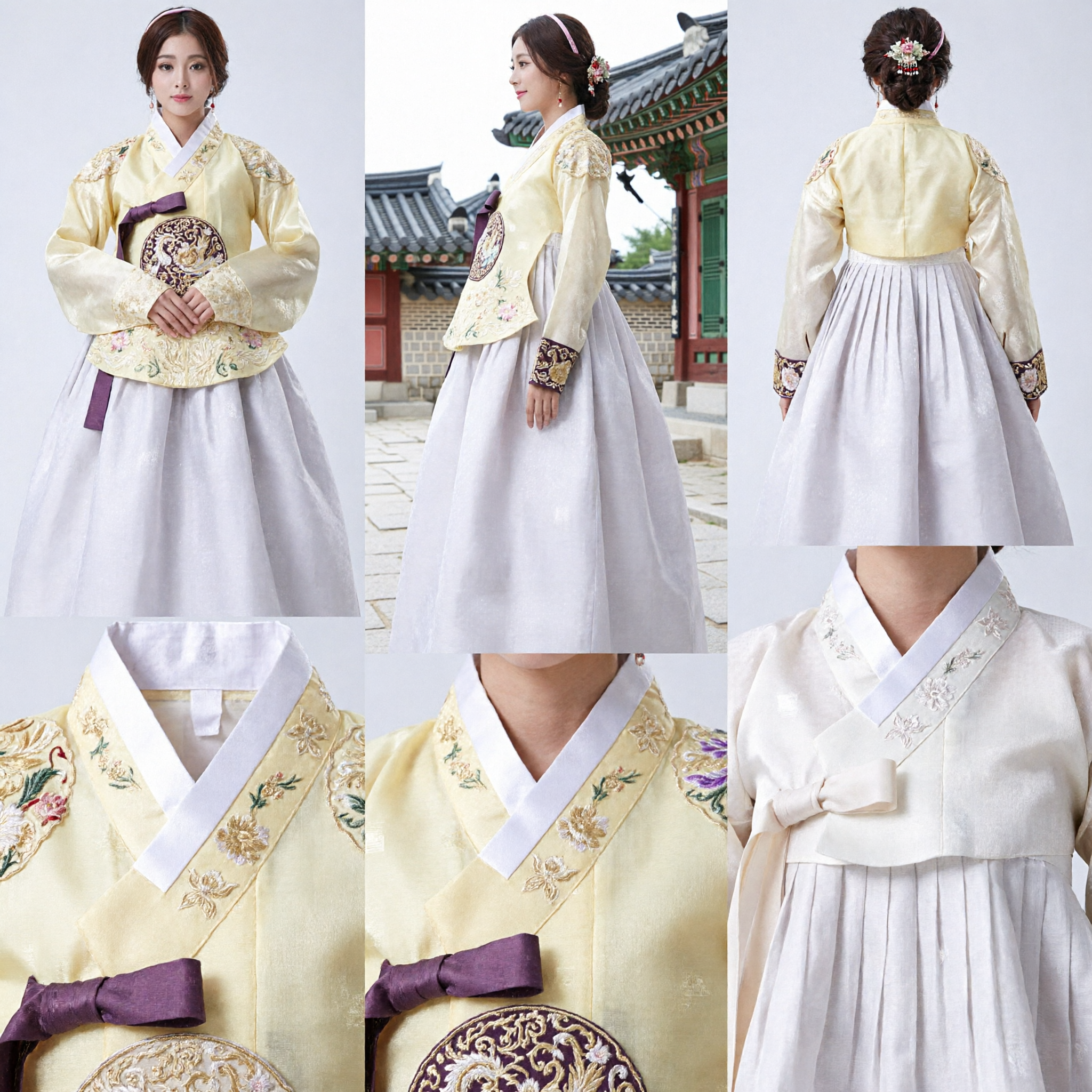 Traditional Korean Hanbok Dress for Women Yellow Jeogori White Chima Formal Wedding Party Costume