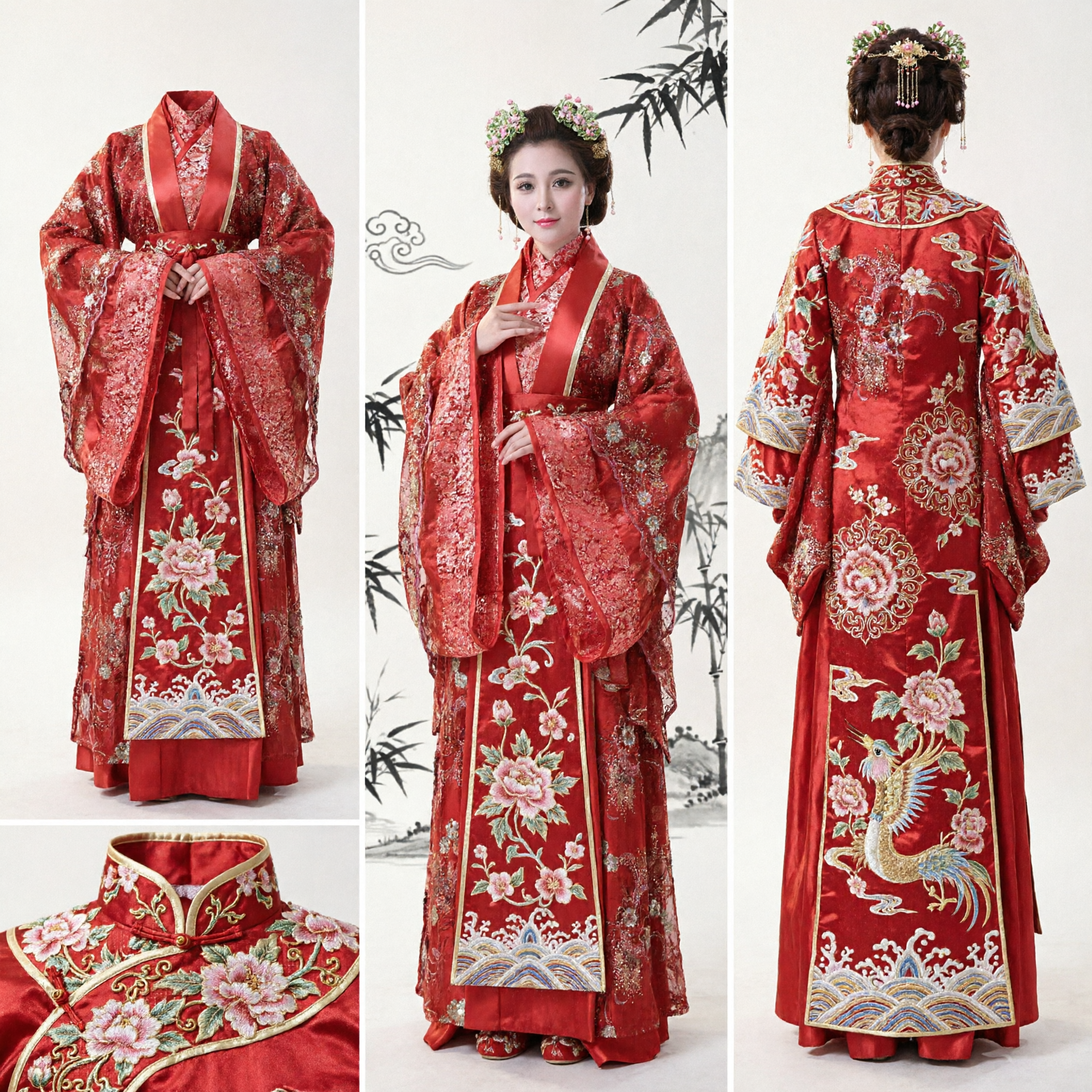 Exquisite Red Chinese Traditional Hanfu Wedding Dress Ancient Embroidered Robe Costume for Women Bride