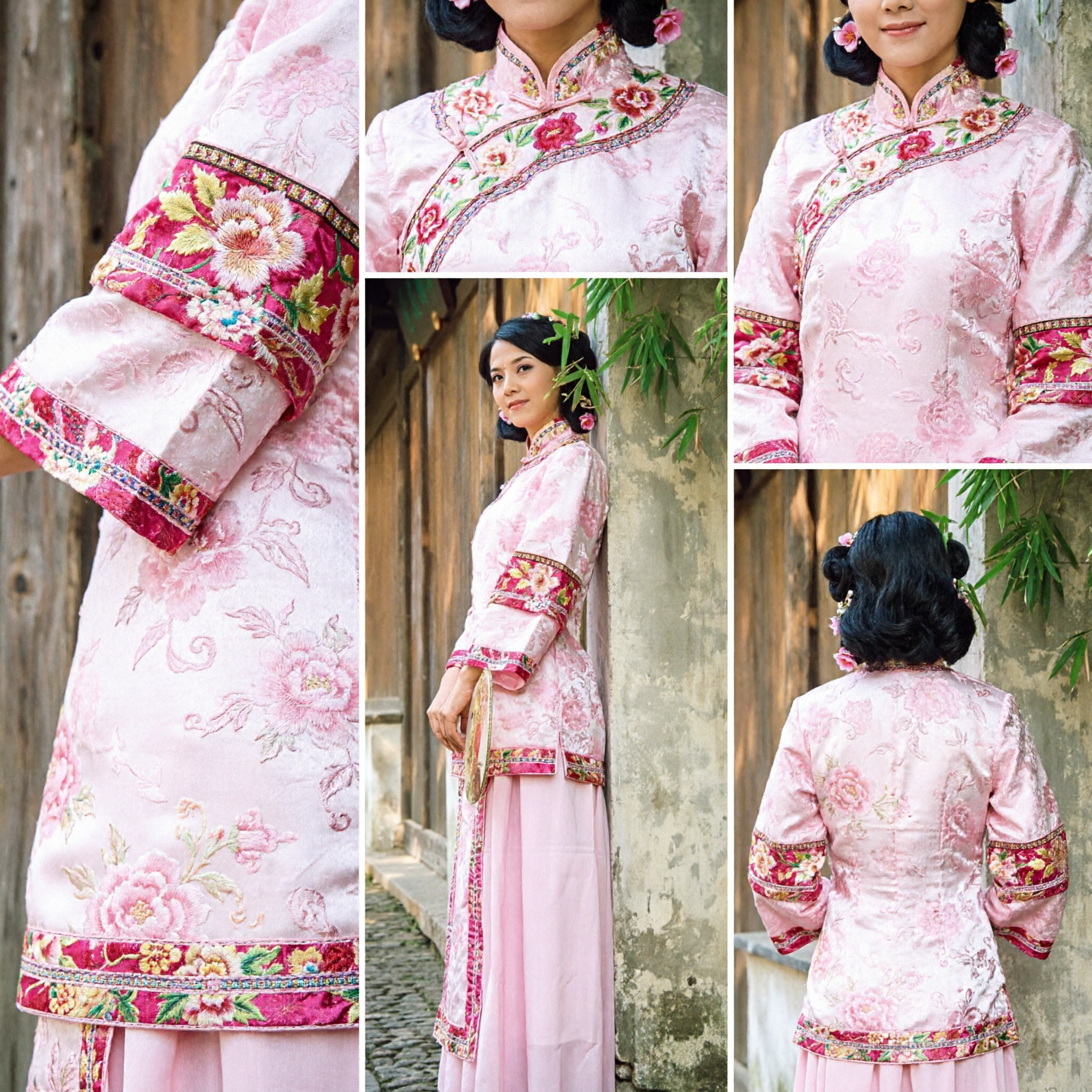 Elegant Pink Traditional Chinese Qipao Dress Floral Embroidery Ancient Republic Era Costume for Women