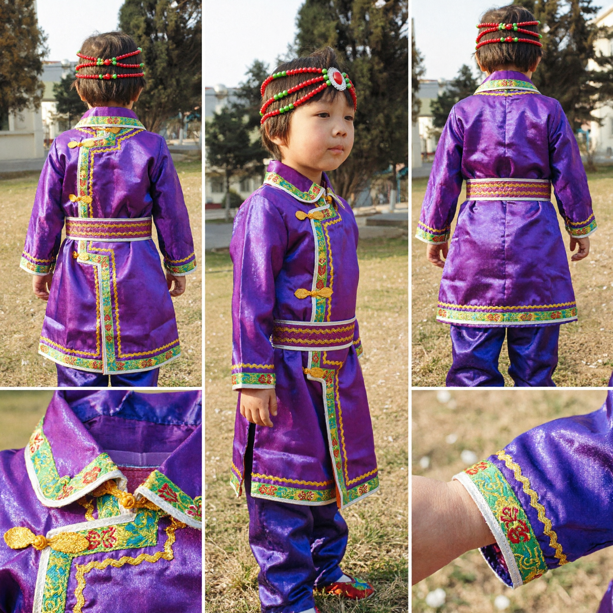 Kids Traditional Mongolian Purple Robe Ethnic Dance Costume for Children Performance Stage Wear