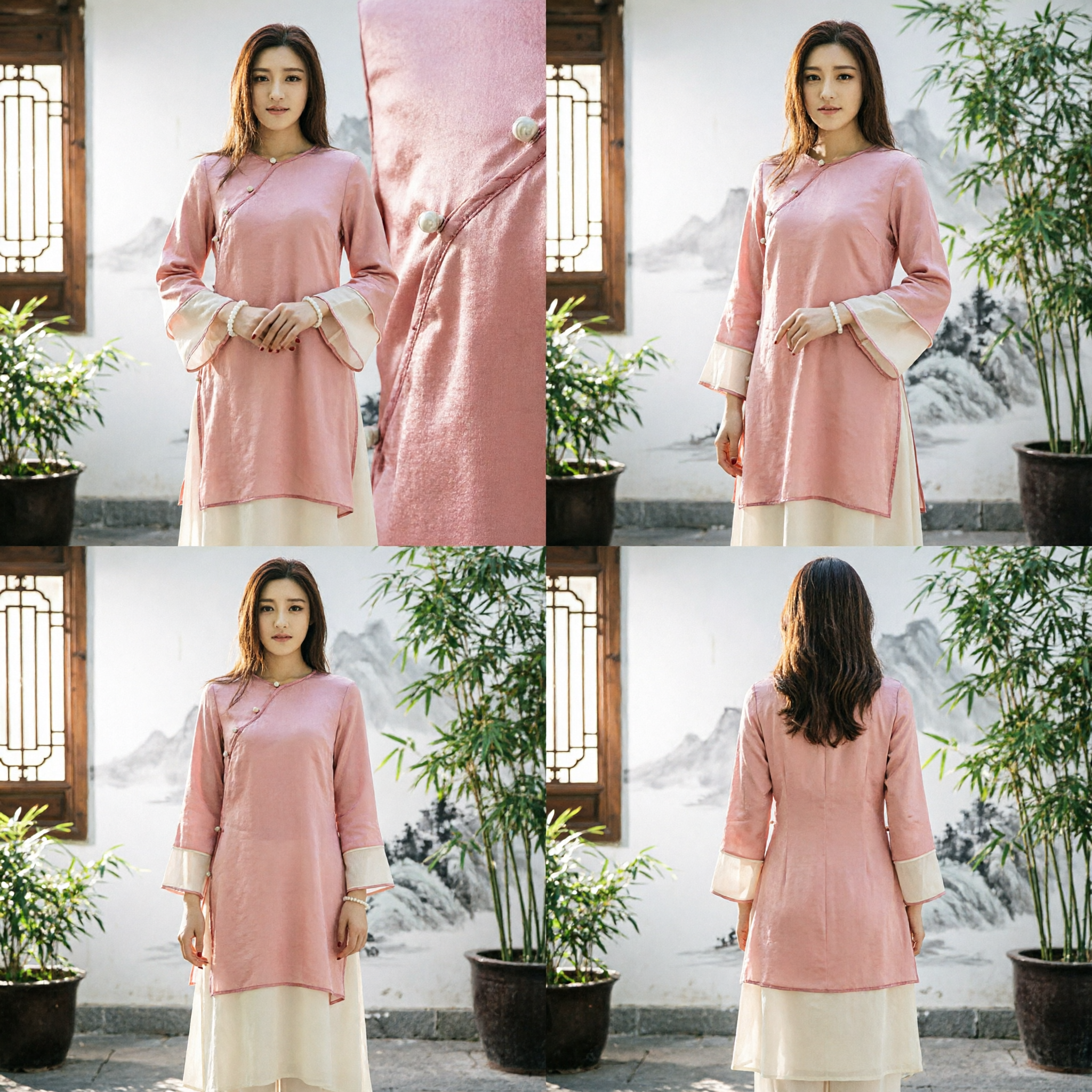 Elegant Pink Traditional Chinese Tang Suit Blouse Modern Hanfu Top for Women Tea Ceremony