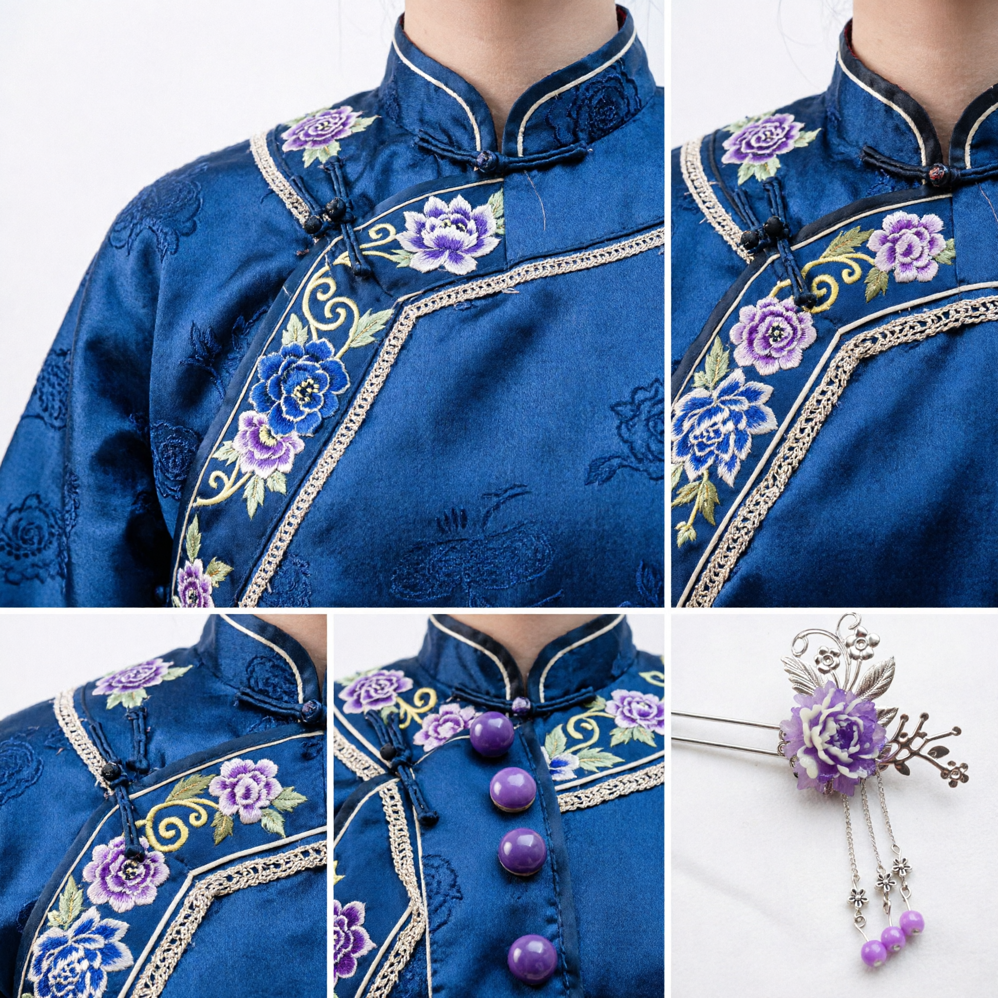 Elegant Purple Flower Hairpin with Dangling Beads Traditional Chinese Hanfu Hair Accessory for Women and Brides