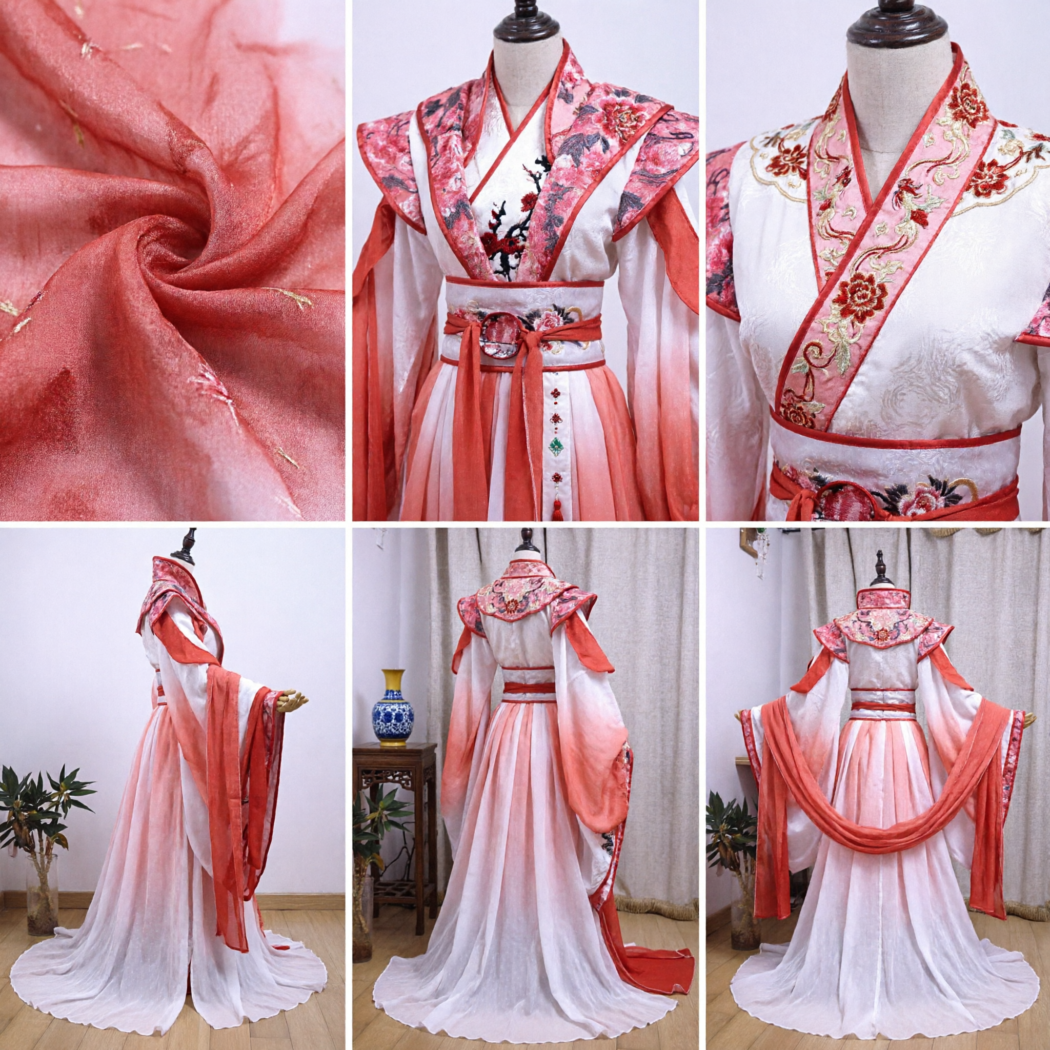 Women's Orange Gradient Hanfu Traditional Chinese Tang Dynasty Princess Costume Ancient Fairy Dress for Cosplay