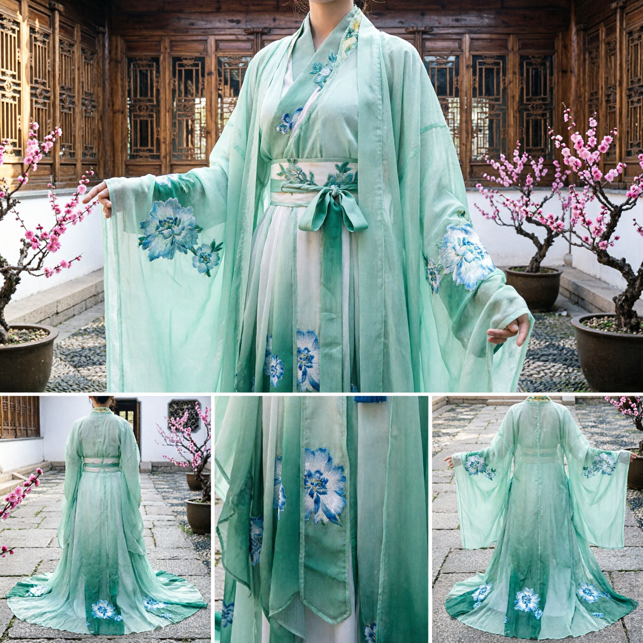 Light Green Chinese Hanfu Traditional Ancient Fairy Dress Embroidered Wide Sleeve Costume for Women