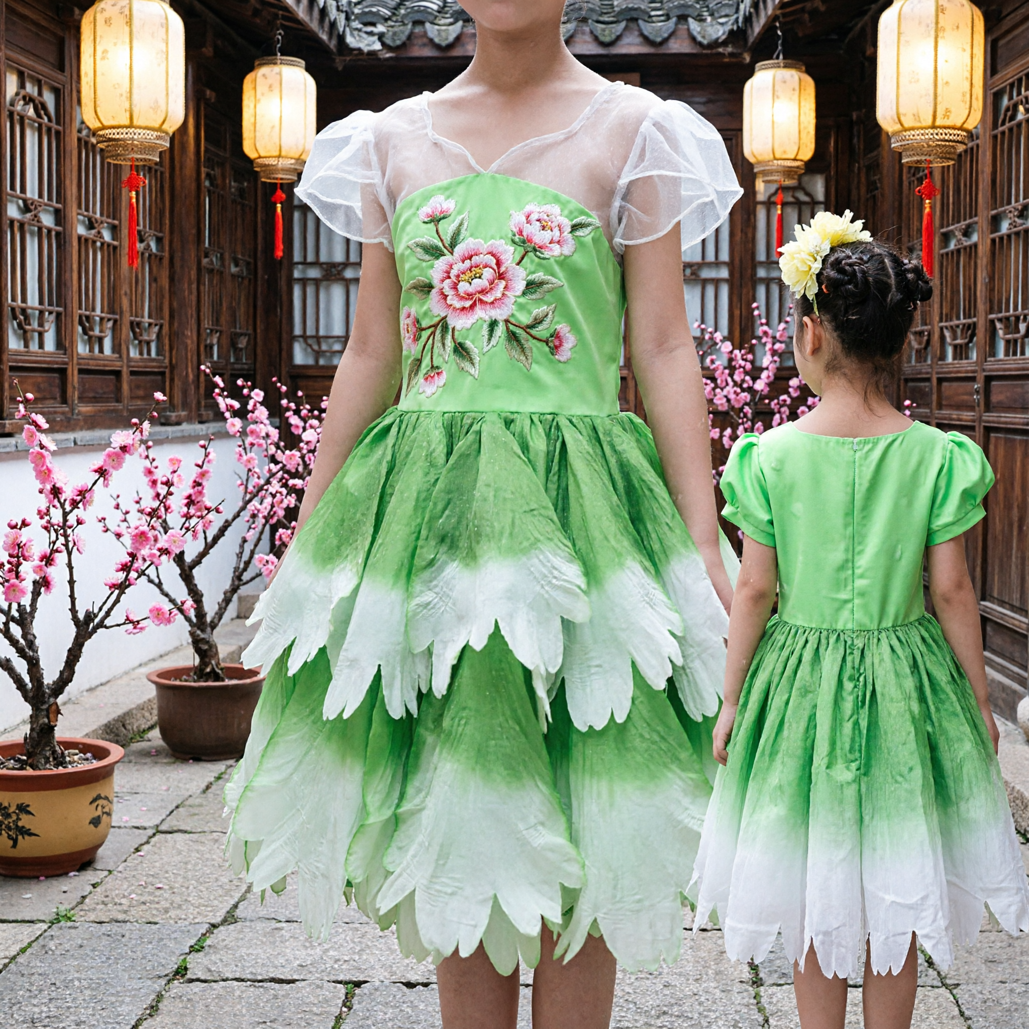 Kids Green Lotus Flower Dance Costume Traditional Chinese Performance Dress for Girls Stage Show
