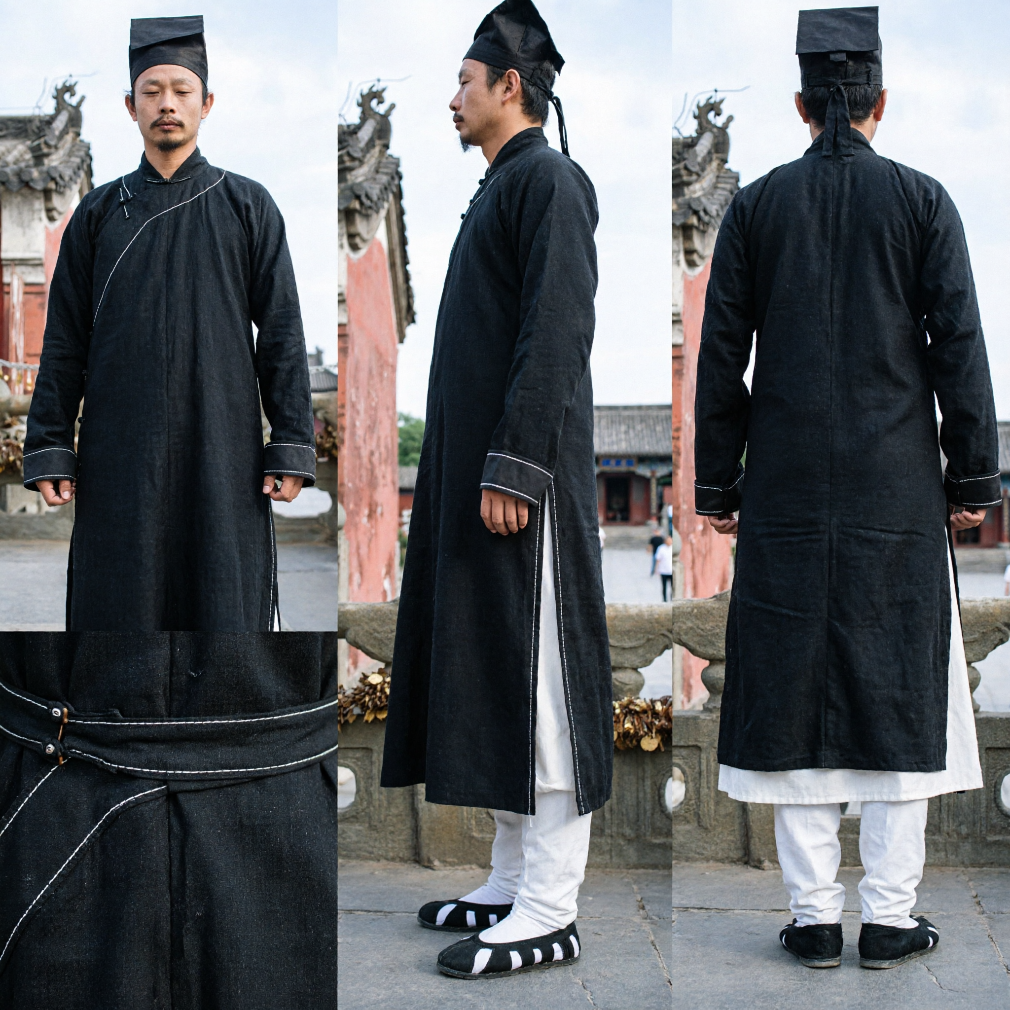 Traditional Chinese Daoist Robe Black Hanfu Costume for Men Martial Arts Kung Fu Uniform Taoist Priest Clothing