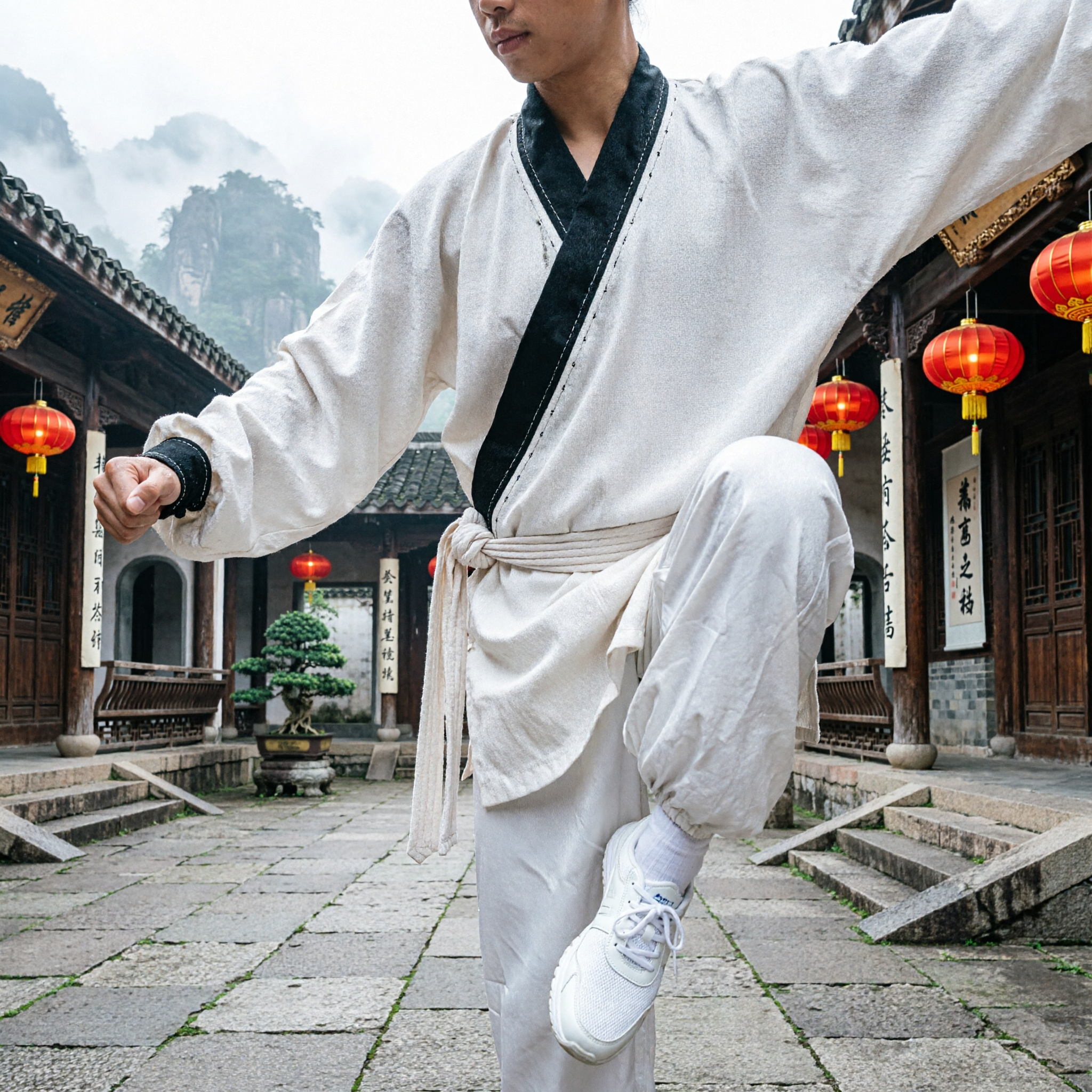 White Traditional Chinese Kung Fu Uniform Wushu Tai Chi Clothing Ancient Warrior Hanfu Costume for Men