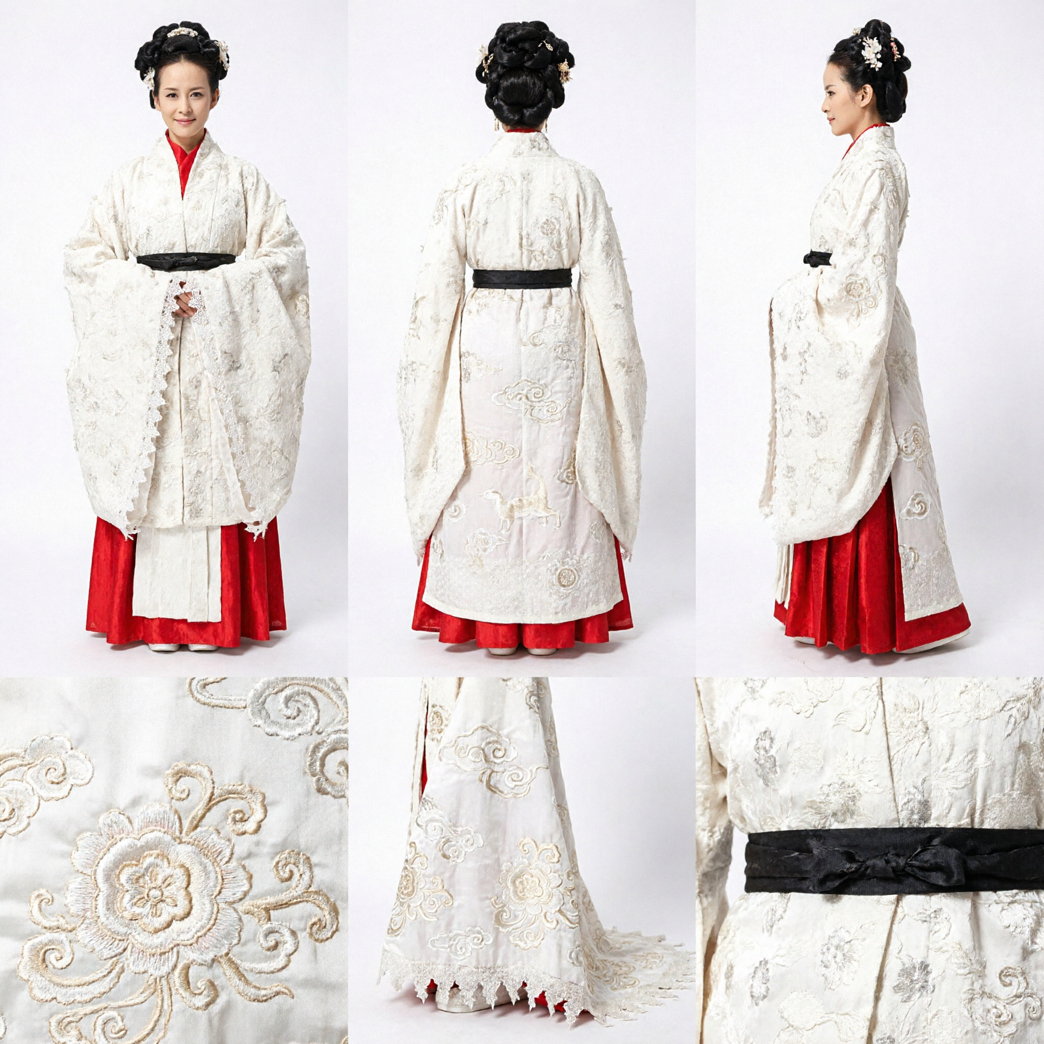 Traditional Chinese Hanfu Costume White Textured Robe Red Skirt Ancient Princess Dress for Women Cosplay Performance