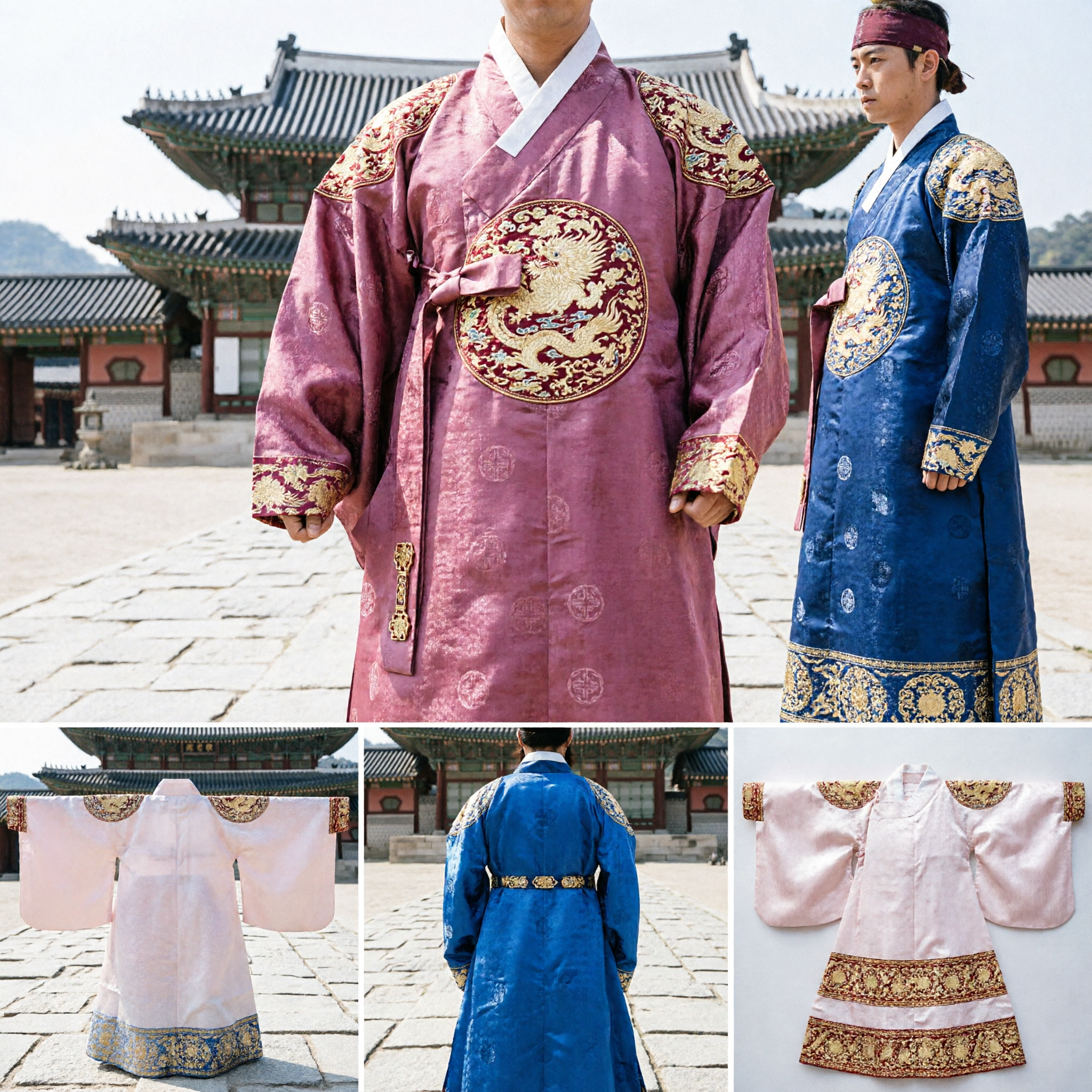 Men's Traditional Korean King Royal Hanbok Costume with Fur Collar for Historical Reenactment and Stage Performance