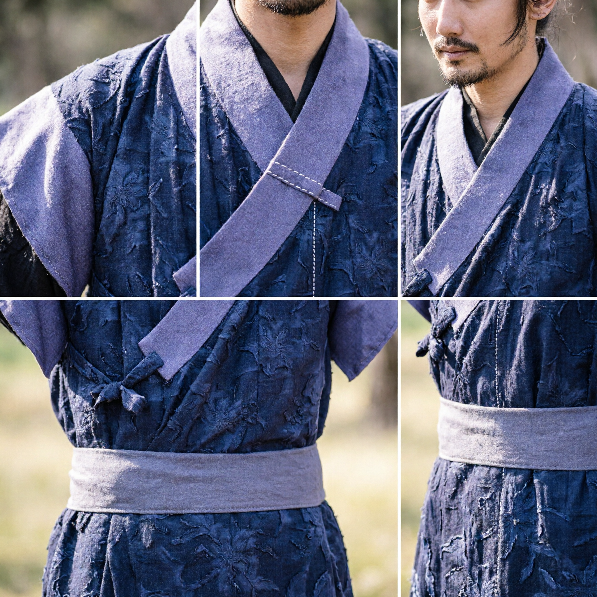 Men's Ancient Chinese Wuxia Swordsman Costume Blue Hanfu Robe Traditional Martial Arts Clothing for Cosplay