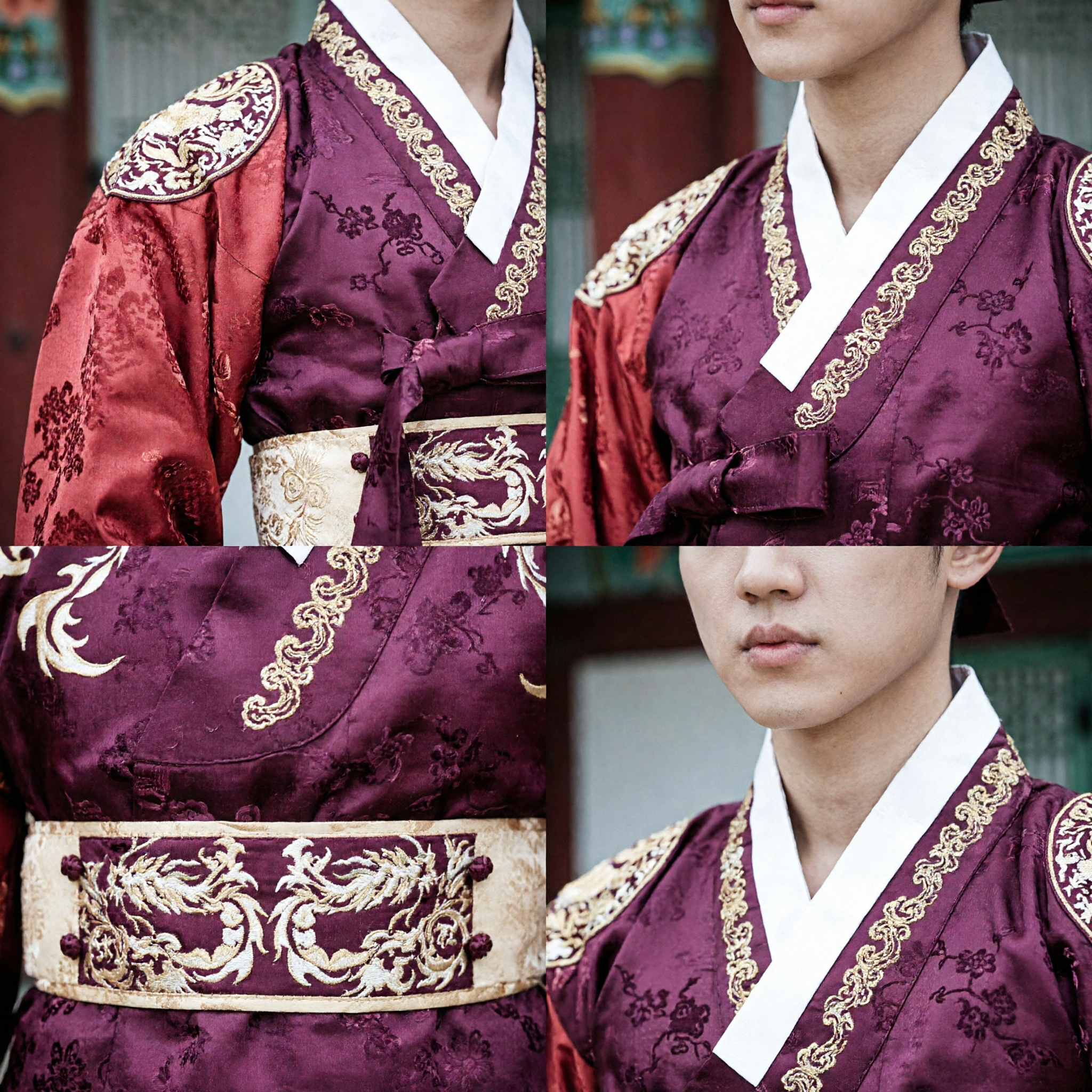 Men's Korean Royal Hanbok Traditional Costume Purple Jeogori with Gold Embroidery for Historical Cosplay and Weddings