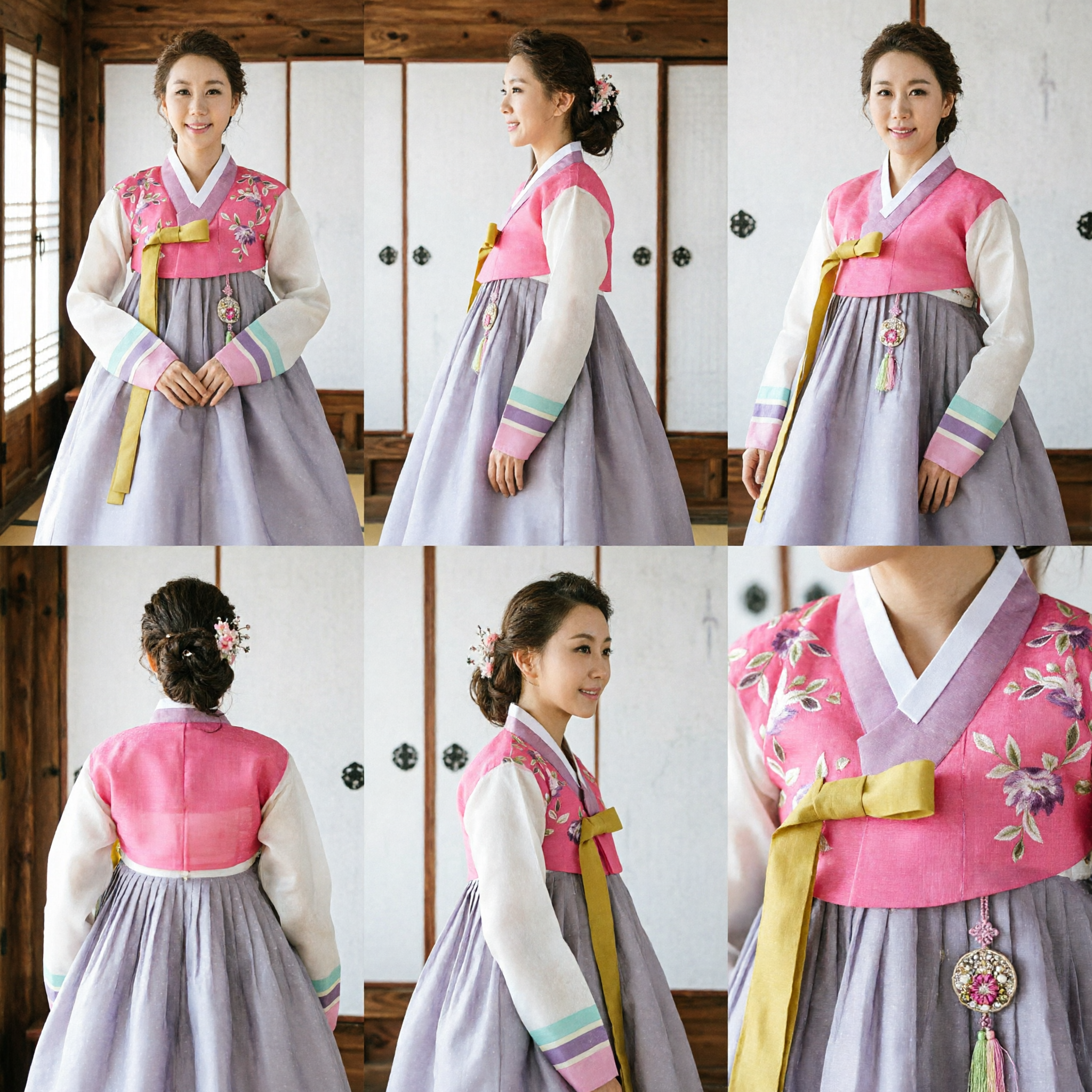 Elegant Pink Floral Embroidered Korean Hanbok Traditional Dress for Women Formal Ceremonies and Events