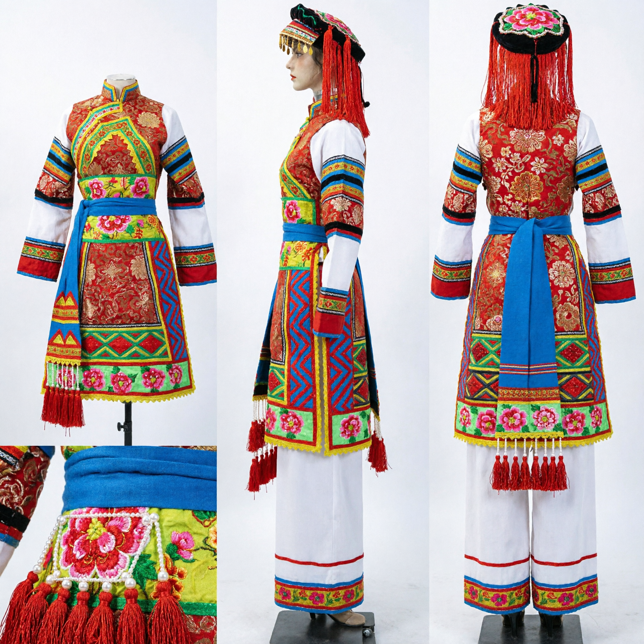 Traditional Chinese Ethnic Minority Folk Dance Costume for Women Colorful Embroidered Stage Performance Outfit